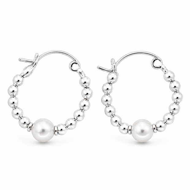 Sterling Silver Ball design Hoop Earrings
