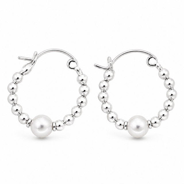 Sterling Silver Ball design Hoop Earrings