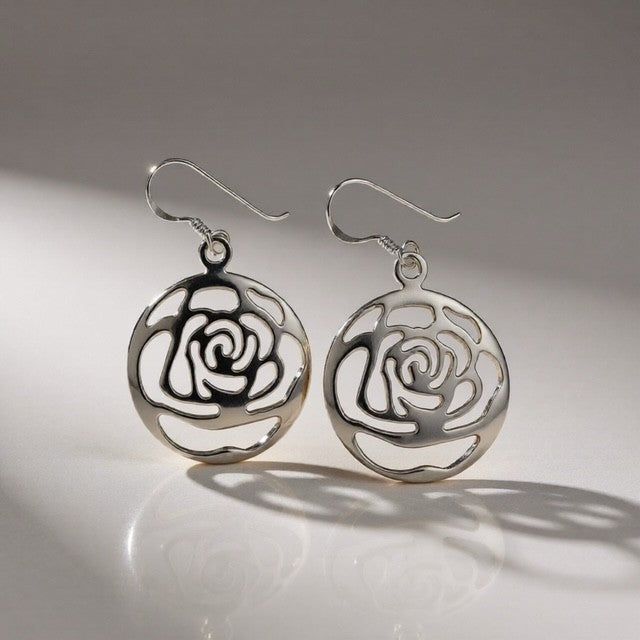 Sterling Silver Rose Drop Earrings