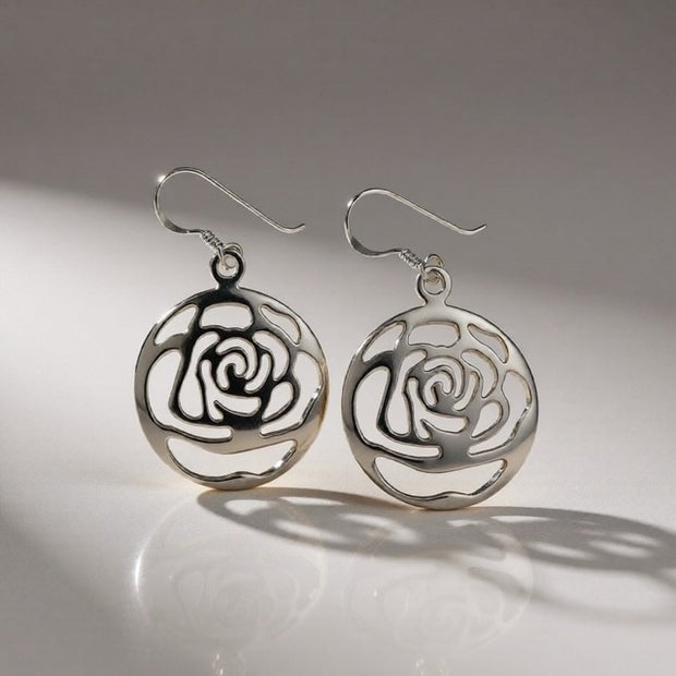 Sterling Silver Rose Drop Earrings