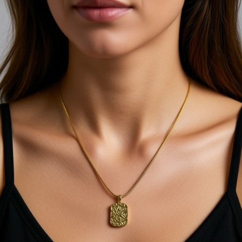 Gold Ingot Pendant Necklace -18K Gold Plated stainless steel