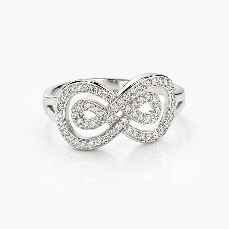 Crystal Set Infinity Ring - Sterling Silver
