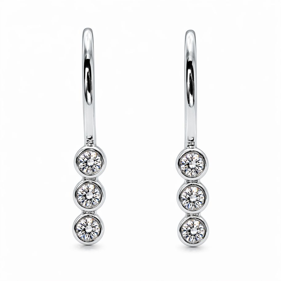 Elara 925 Sterling Silver Triple CZ Drop Earrings