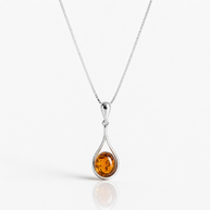 Sterling Silver Amber Teardrop Necklace