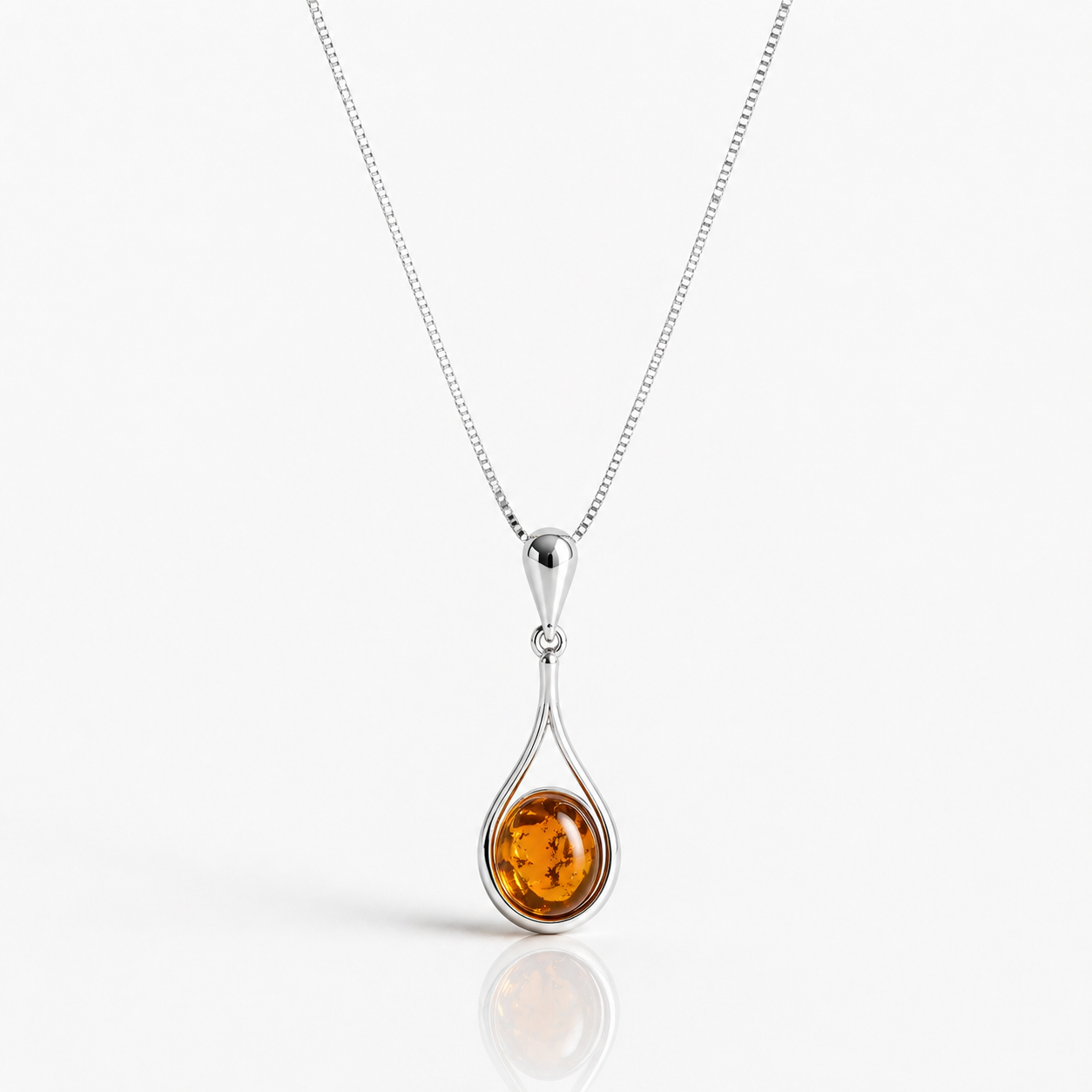 Sterling Silver Amber Teardrop Necklace