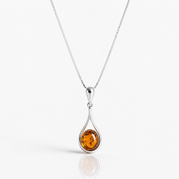 Sterling Silver Amber Teardrop Necklace
