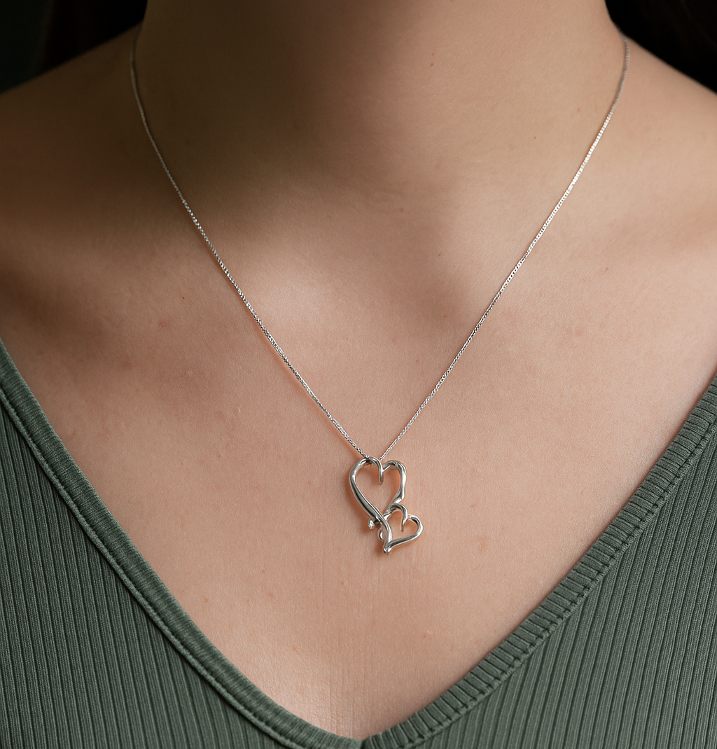 Sterling Silver Twin Heart Pendant Necklace