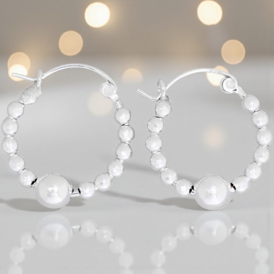 Sterling Silver Ball design Hoop Earrings