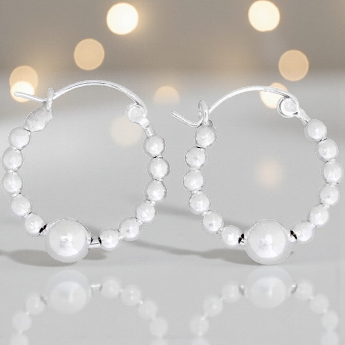 Sterling Silver Ball design Hoop Earrings