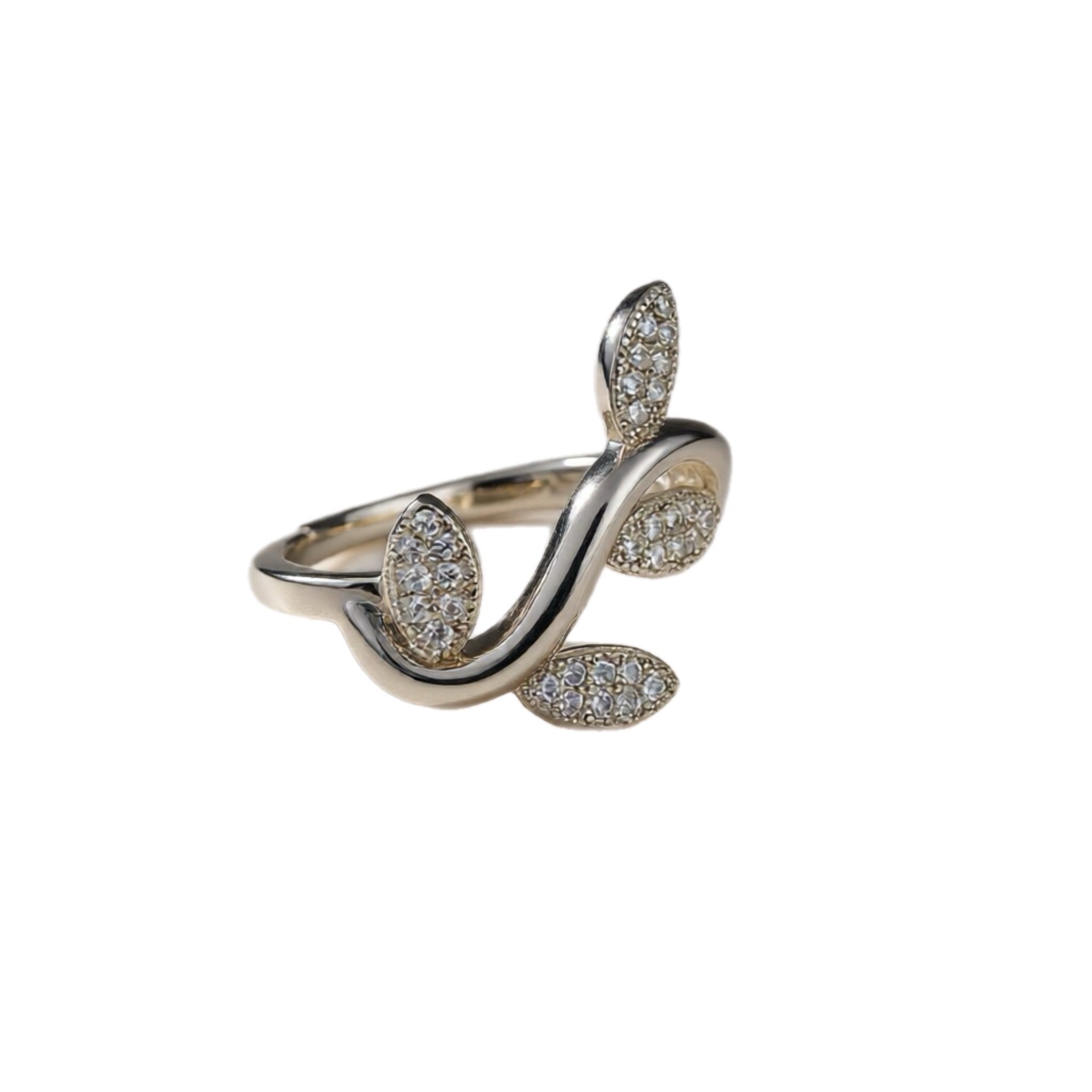Delicate pave leaf ring