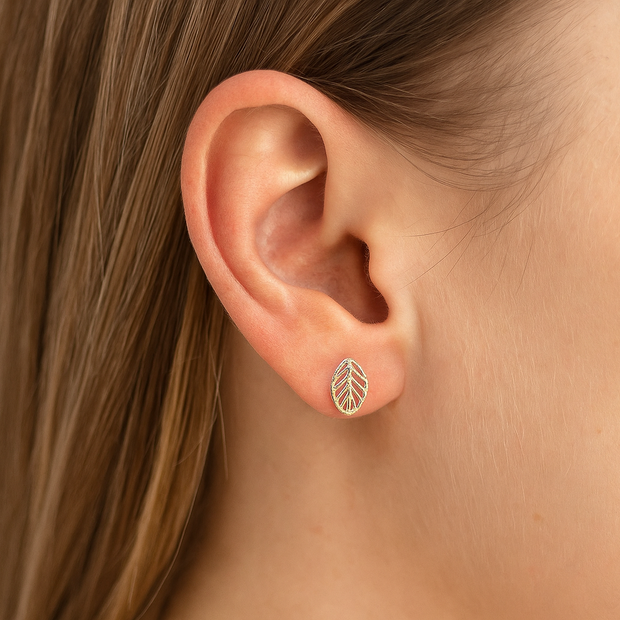 Sterling Silver Leaf Studs