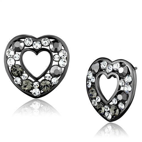 Black Crystal Heart Stud Earrings - Black Ion Plated 316 Stainless steel